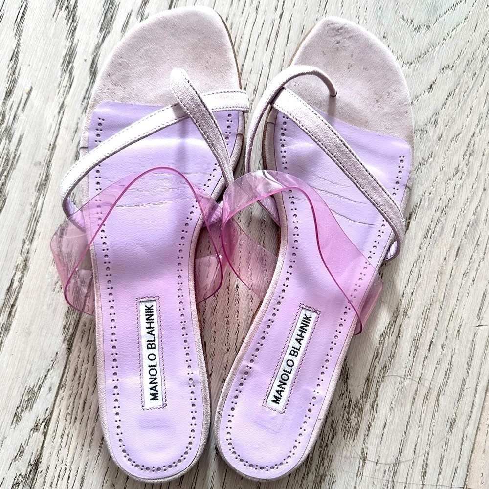 Manolo Blahnik Susina Suede Sandals Flip Flops size 41 Pink-Purple